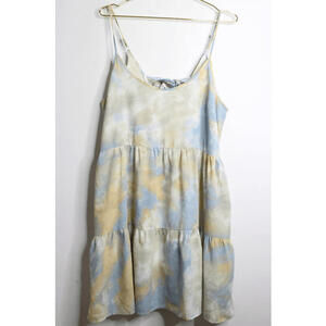 Blue Beige Cloudy Sky Tiered Tank Trapeze Dress - Medium